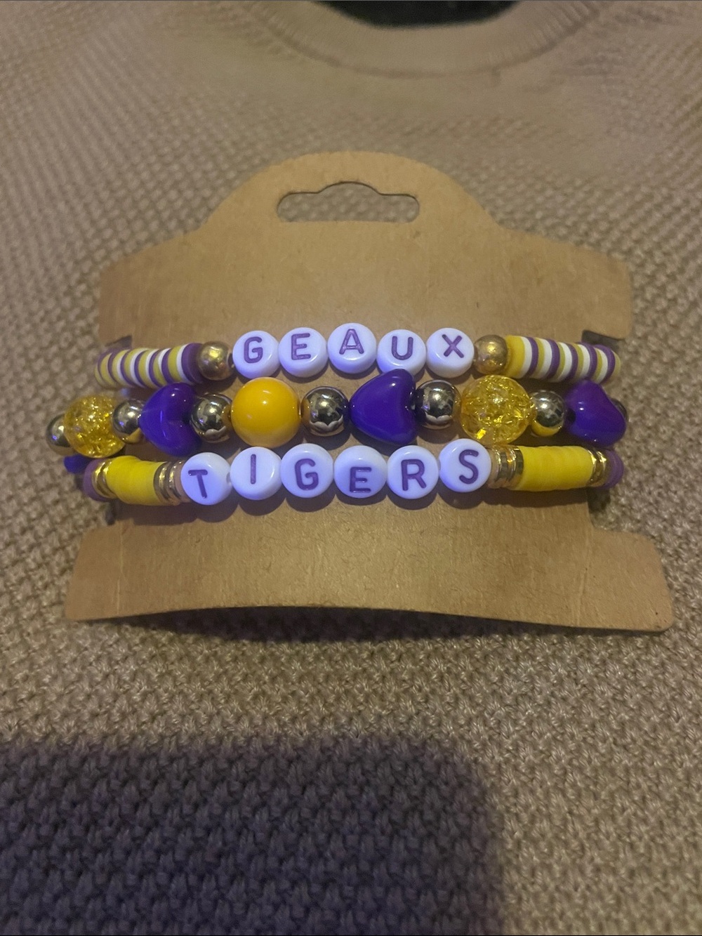Geaux Tigers Beaded Bracelet Set - Purple & Yellow LSU